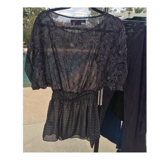 Miley Cyrus purple grey floral tunic size M used - Picture 2 of 3